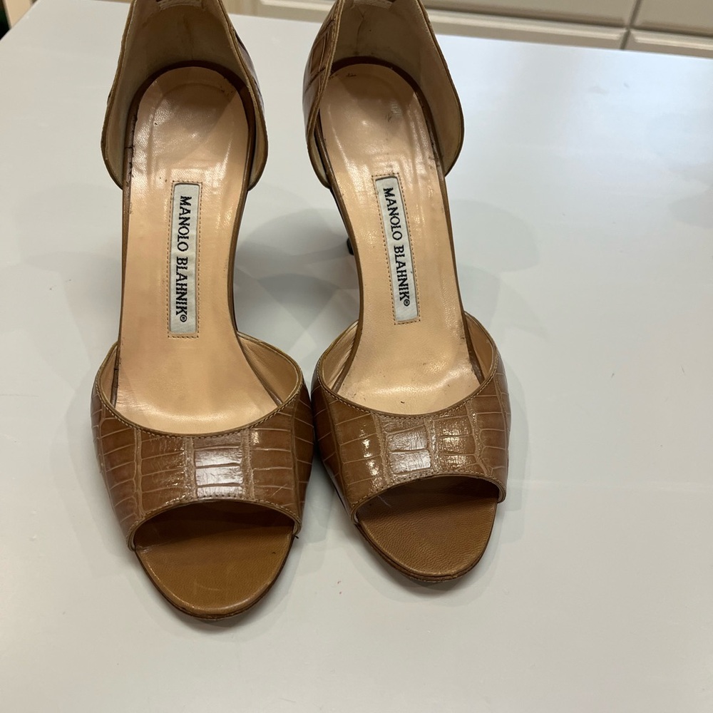 Manolo Blahnik Brown Open-Toe Heels